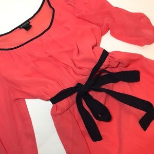 Forever 21 Coral Long Sleeve Dress with Black Tie